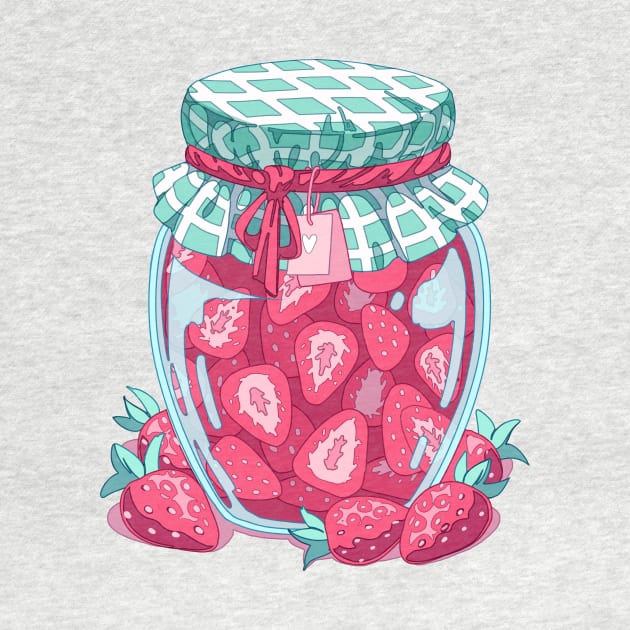 A cute red jar with some strawberry jam by AnGo